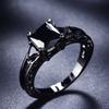 1 Pc Black Golden Color Princess Cut Black Stone CZ Claw Rings Wedding Band Jewelry Valentine's Day Gifts
