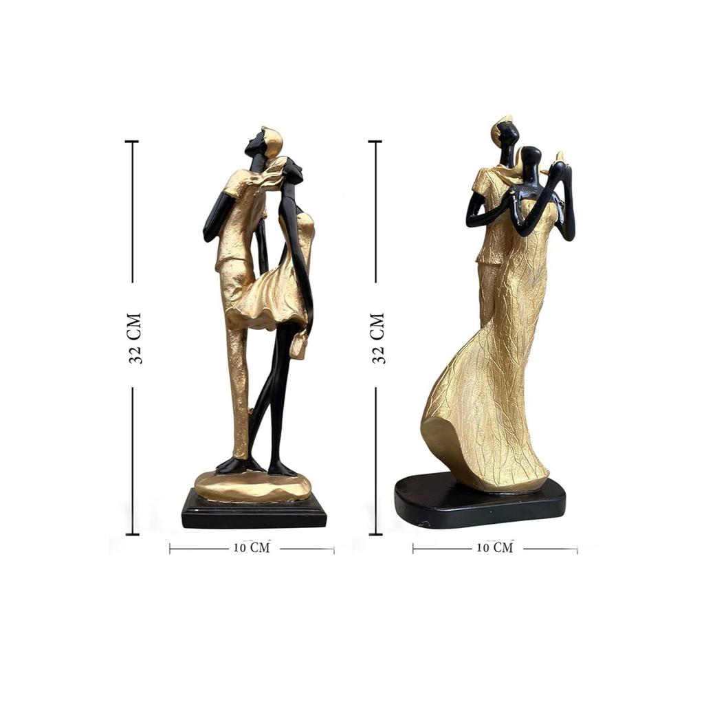 Стильные золотисто-черные статуи романтической пары из смолы для домашнего декора (Упаковка из 2 шт., черный и золотой)