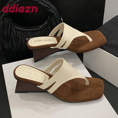 Модные летние весенние женские танкетки, шлепанцы, женские тапочки, обувь, модные с квадратным носком, женские танкетки на каблуке, тапочки, обувь, шлепанцы