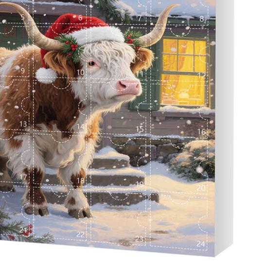 Шотландская высокогорная корова Адвент-календарь Рождество 24 дня Смешной обратный отсчет коровы 2D дизайн Праздничный подвесной декор