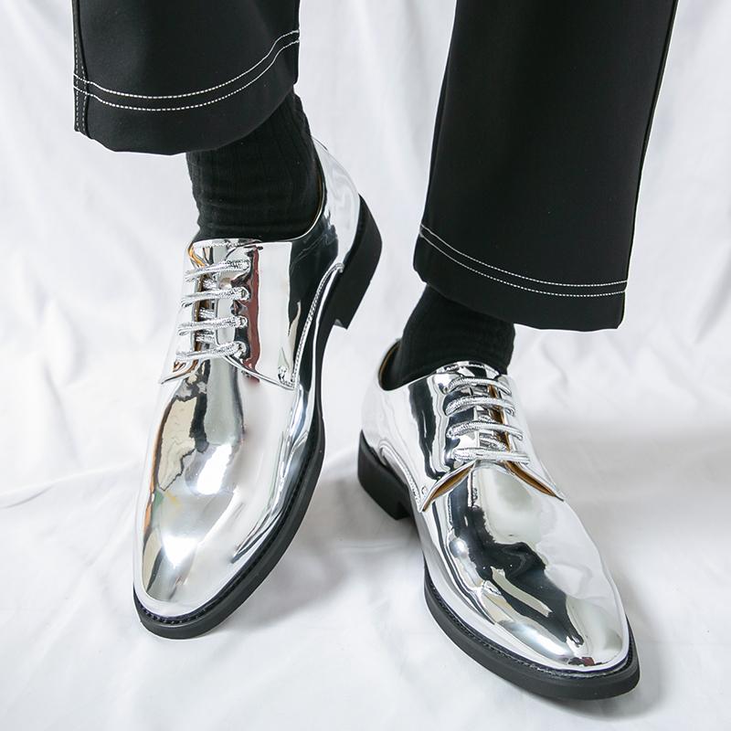 Мужские золотые деловые туфли из кожи Оксфорд, серебряные деловые туфли, смокинг, свадебные блейзеры, танцевальные туфли большого размера