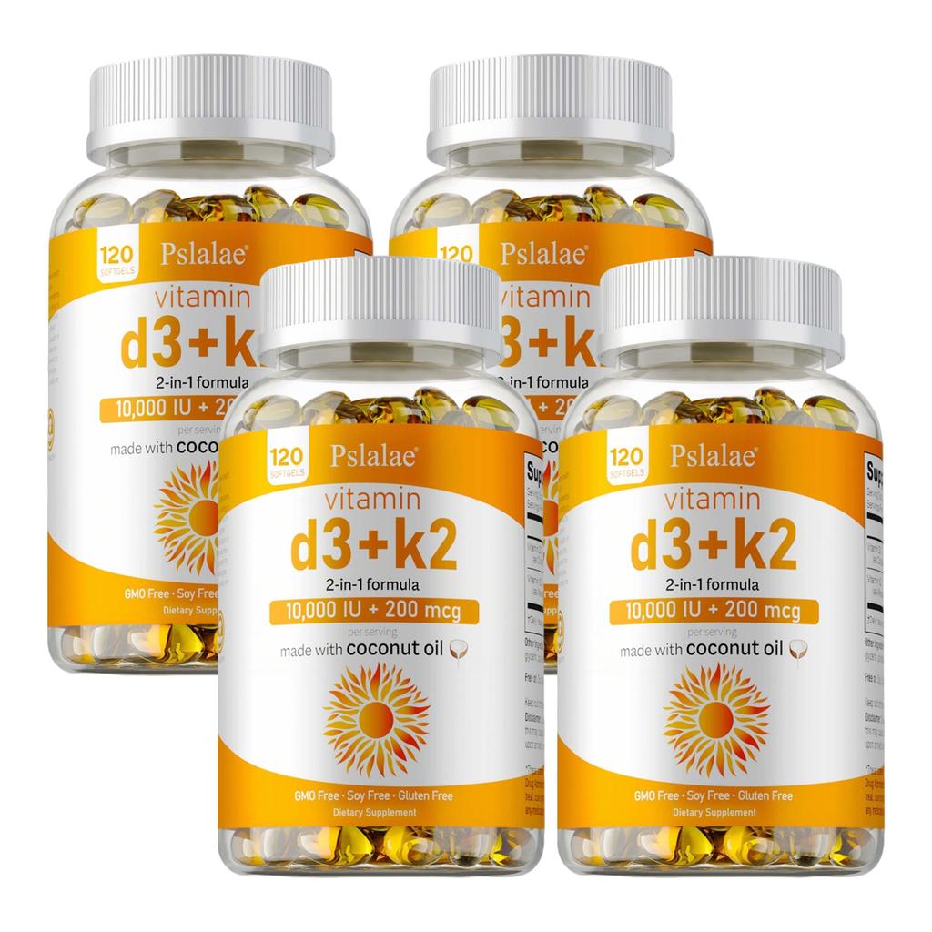 Vitamin D3+K2 soft capsules, coconut oil base, immune support, suitable for both men and women.