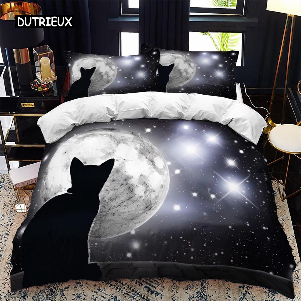 Комплект пододеяльника с силуэтом животного Воющий под луной Тема животного Пододеяльник для детей Мальчиков Микрофибра Кинг Твин Комплект постельного белья