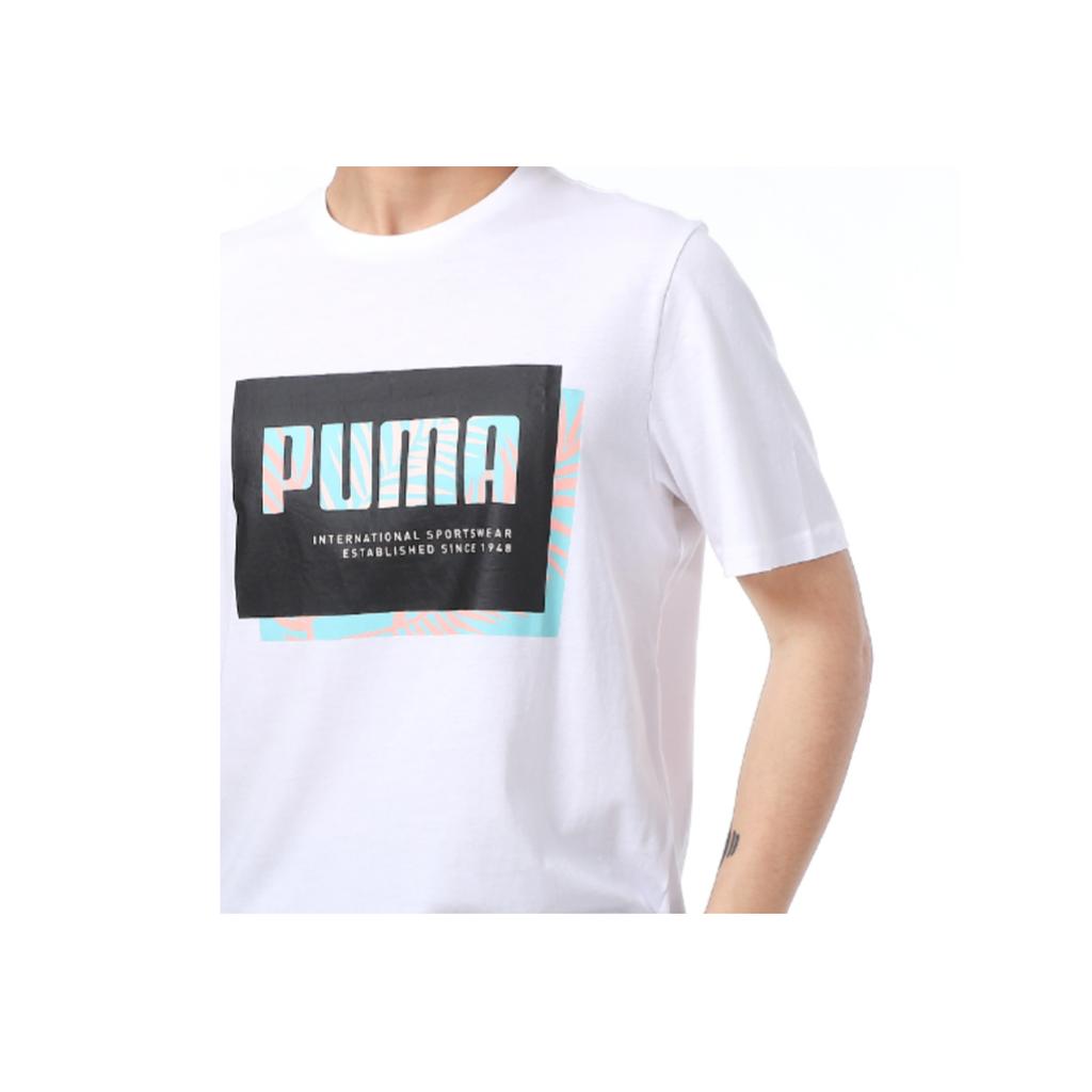 Puma Спортивная футболка с круглым вырезом и коротким рукавом с цветным логотипом и принтом в виде блока, мужские топы, белая 845864-52
