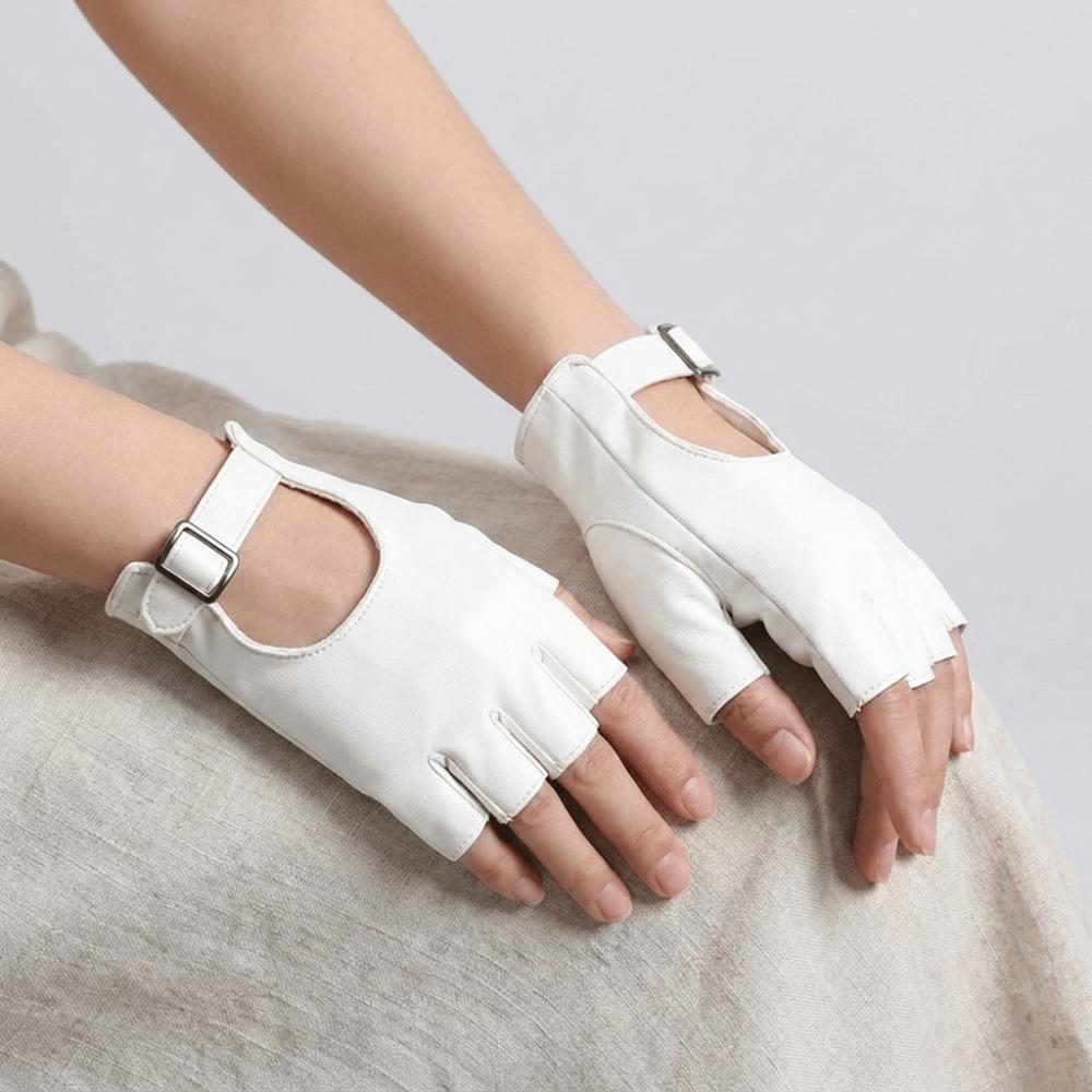Punk PU Leather Gloves Short Fingerless Mittens Hip Hop Half Finger Gloves  Hip-Hop