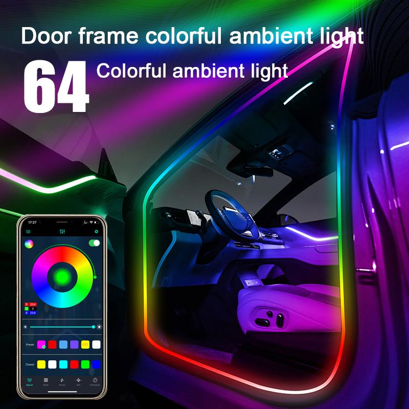 137.8 inch Car Door Frame Ambient Light LED Symphony RGB Atmosphere Decoration Lamp App Control USB Plug Acrylic Strip for SUV