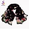 [BYSIFA] Черные розы шелковый шарф-шаль женский весенне-осенний цветочный дизайн длинные шарфы новый бренд 100% шарф фуляр 180*110см