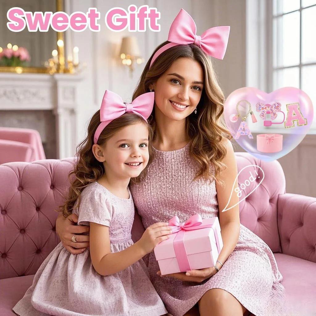 7PCS Pink Accessories for Stanley Cup 30/40 Oz Tumbler with Handle Bow Straw Topper Cover Cap Boot Initials Charm Letter Sticker