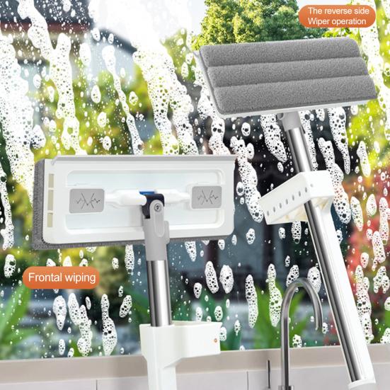 Stainless Steel Long Handle Mini Mop 360 Degree Rotatable Mop Head Flat Mop with Drain Scraper Hygienic Cleaning Tool