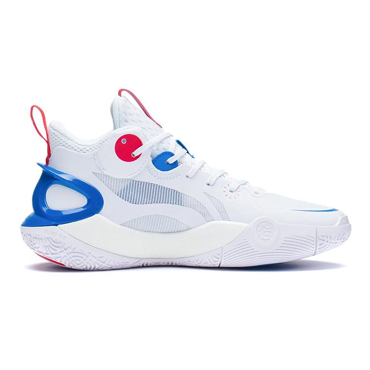Li Ning Sonic 10 Детская версия Устойчивые к истиранию Дышащие Средняя высота Детские баскетбольные кроссовки Бело-синие ABPS013-4