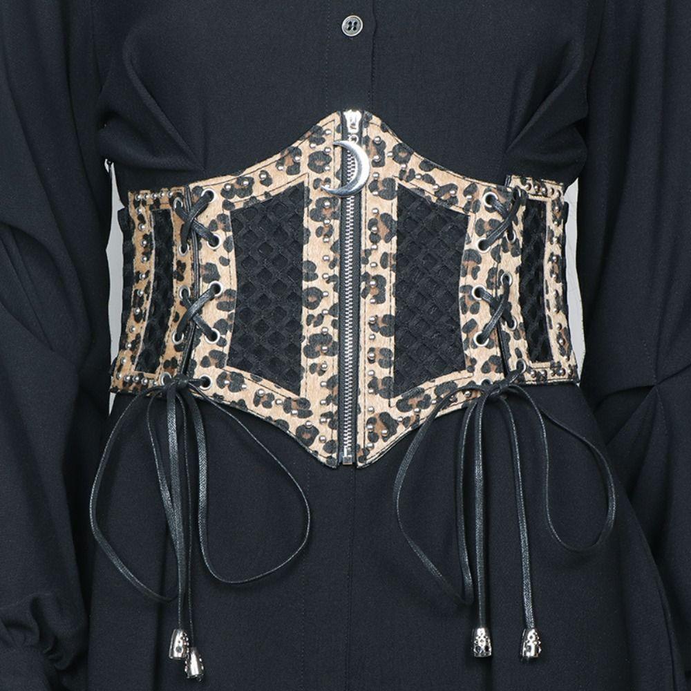 Waistband Hollow Corset Belts PU Leather Wide Waist Belt Slimming Leopard Print Cummerbunds Women