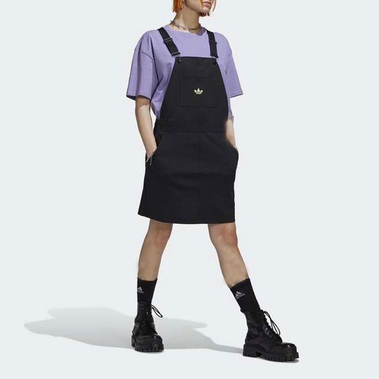Adidas Оригиналы Спорт Стиль жизни Три полоски Рабочий стиль Принт с логотипом Однотонное платье без рукавов Женские платья Черный HB9458