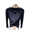 Designed Drawstring Hollow Sweater Women's Long-sleeved Autumn New Style Slim Temperament Niche Knitted Inner Top