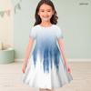 Girls Round Neck Short Sleeve Purple White Printed A Line Flared Dress