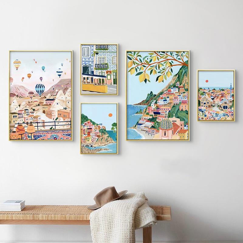 Знаменитый городской туристический плакат Türkiye Италия Португалия Пейзаж Настенная картина маслом Скандинавская гостиная украшение дома картина