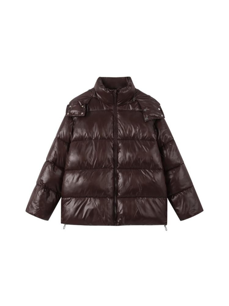 Женский пуховик из лакированной ткани со съемной шляпой, женская теплая, простая и модная зимняя куртка 2025