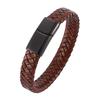 Genuine Leather Bracelet Of Men Brown Leather Black Stainless Steel Clasp Fashion Bangles Jewelry WristBand Gift