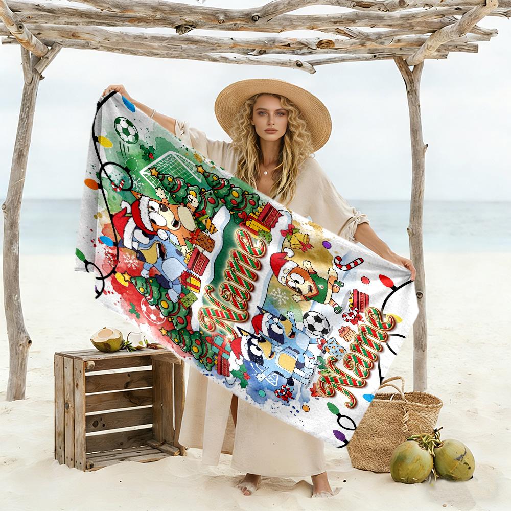 Christmas Adventure Pencilmates Customize Your Name Beach Towel Super Soft & Absorbent Suitable for Swimming Gym Camping Yoga Vacation
