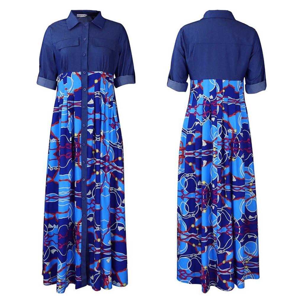 LYRIA Женское платье с длинным рукавом, принтом, красное, синее, длинное, платье-макси