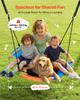 Swing Set for Backyard, 100 cm Saucer Swing Seat with Heavy Duty A-Frame Metal Stand, 199.6 kg Load Capacity, Reinforced with Spiral Ground Anchors,