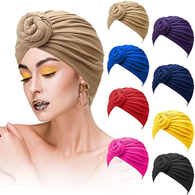 New Donut Turban Caps For Women Stretch Hijab Cap Muslim Soft Cotton Headscarf Bonnet Hat Ladies Headband Turbans Headwrap