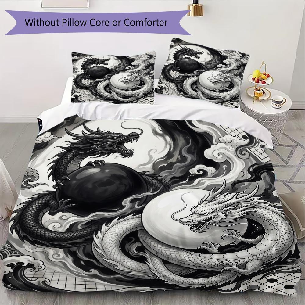 Dragon Pattern Bedding uilt Set uilt Cover Pillowcase Home Decoration Birthday Gift (1 * duvet cover + 2 * pillowcase without core)