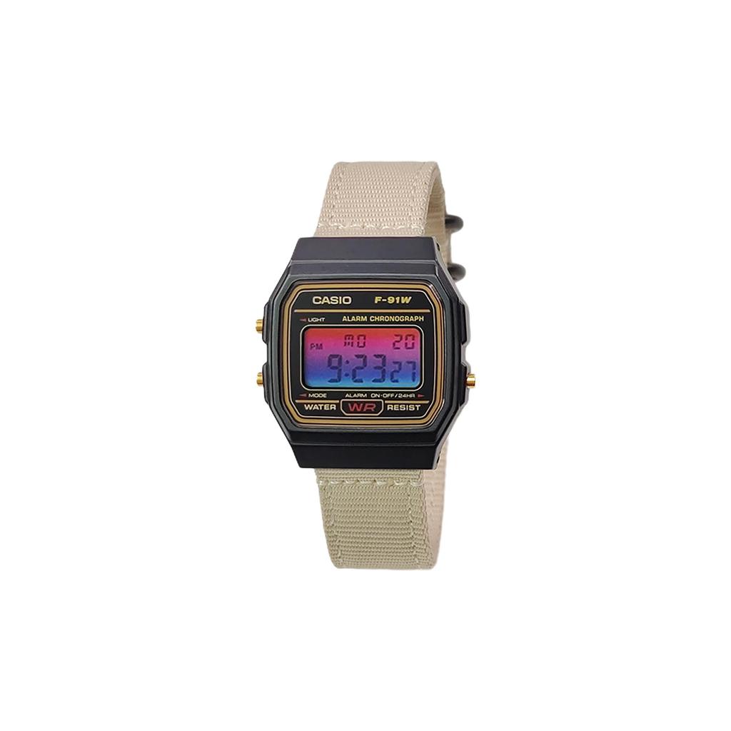 Casio Коллекция Custom Часы с кварцевым механизмом и нейлоновым ремешком Мужские часы Черный циферблат F-91WG-9(Watch5--)
