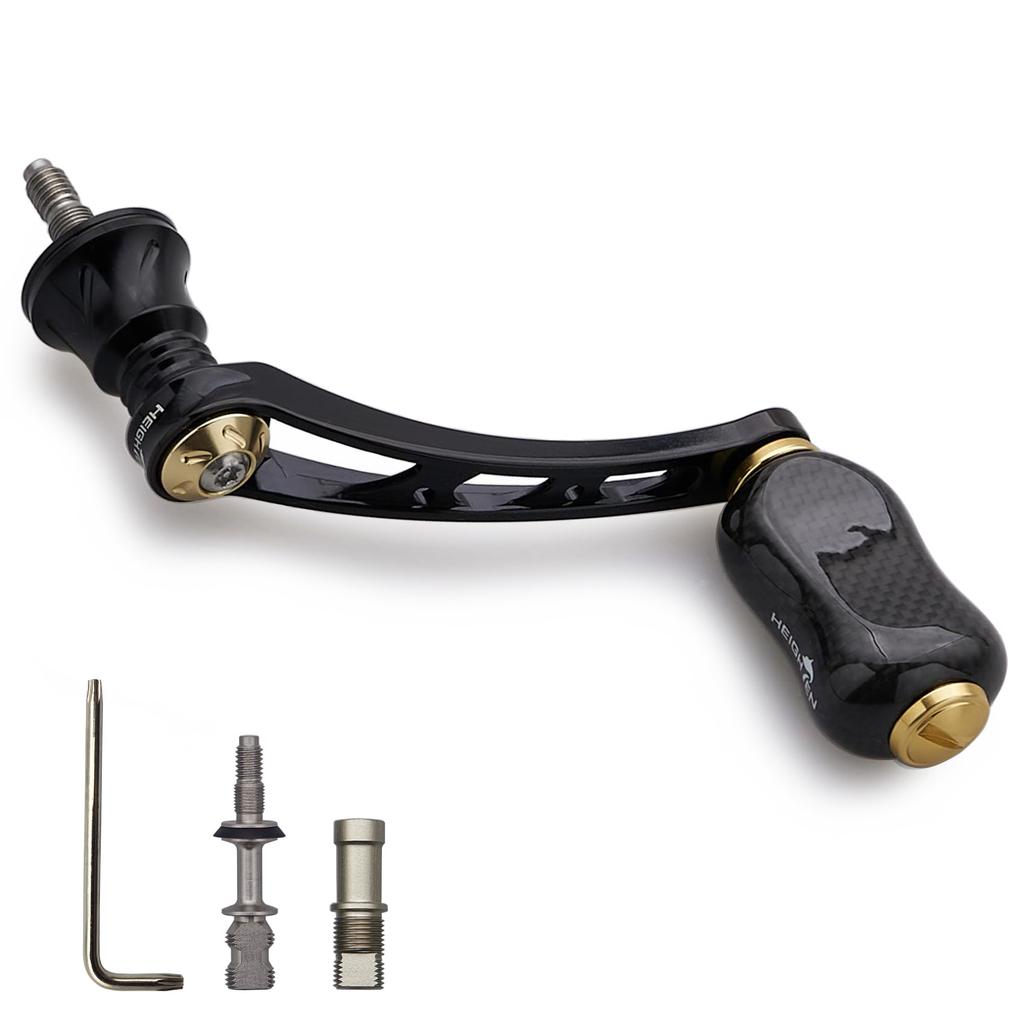 HEIGHTEN 56mm Reel Handle with 21mm Carbon Knob for Shimano and Daiwa Spinning Gourd Series Reels, (Black & Gold) (833)
