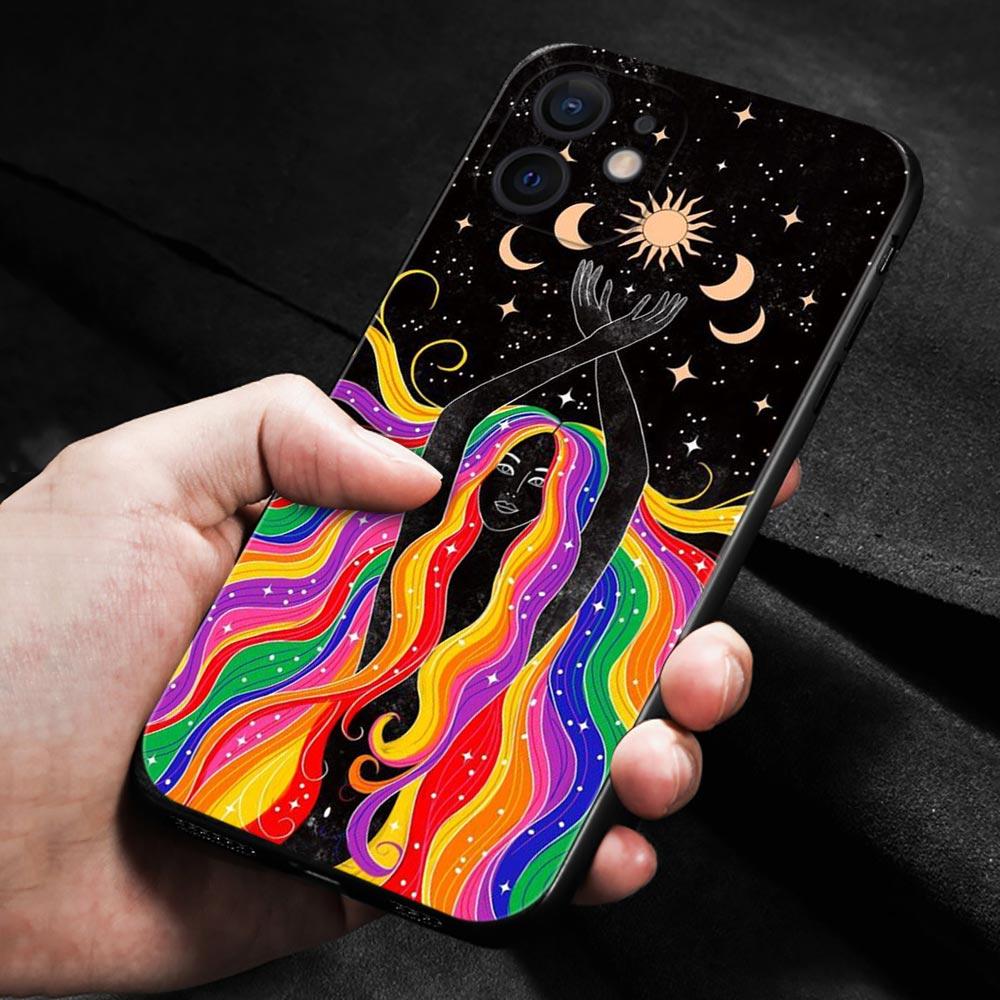 Забавный чехол для телефона с изображением солнца и луны для Iphone 14 13 12 11 Pro Max Xs Max Xr X 7 8 Plus 12 Mini 6s, силиконовый чехол черного цвета