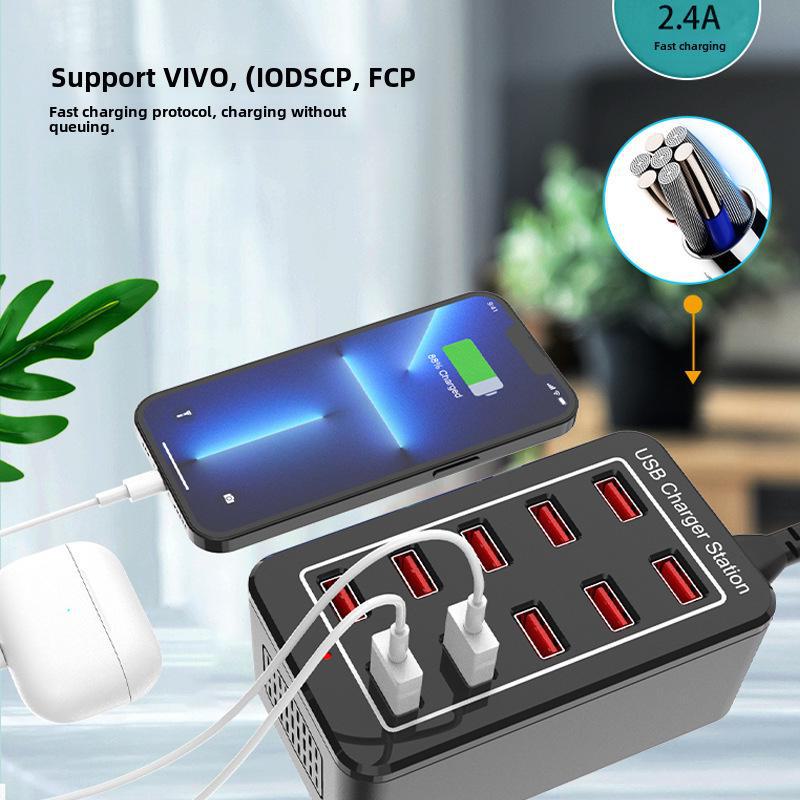 «10-портовое USB-зарядное устройство мощностью 50 Вт, поддерживает 5 В, 1 А/2,4 А, интеллектуальная микросхема, многопортовое мобильное зарядное устройство»