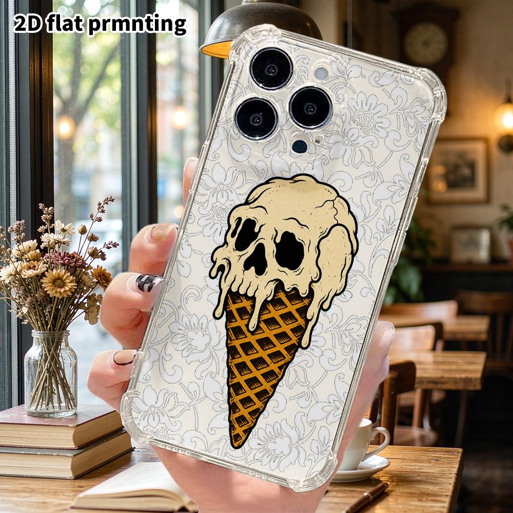 Phone Case: 2D flat fits iPhone 18 17 16 15 14 13 Pro, transparent four corner protective case, ice cream cone, Christmas and Halloween gifts