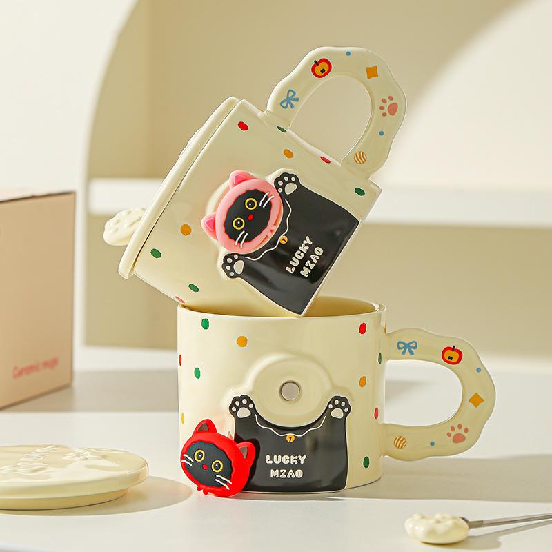 Милая керамическая кружка с кошкой, с крышкой и ложкой, чашка для кофе/воды, парная кружка с подарком, высокая ценность