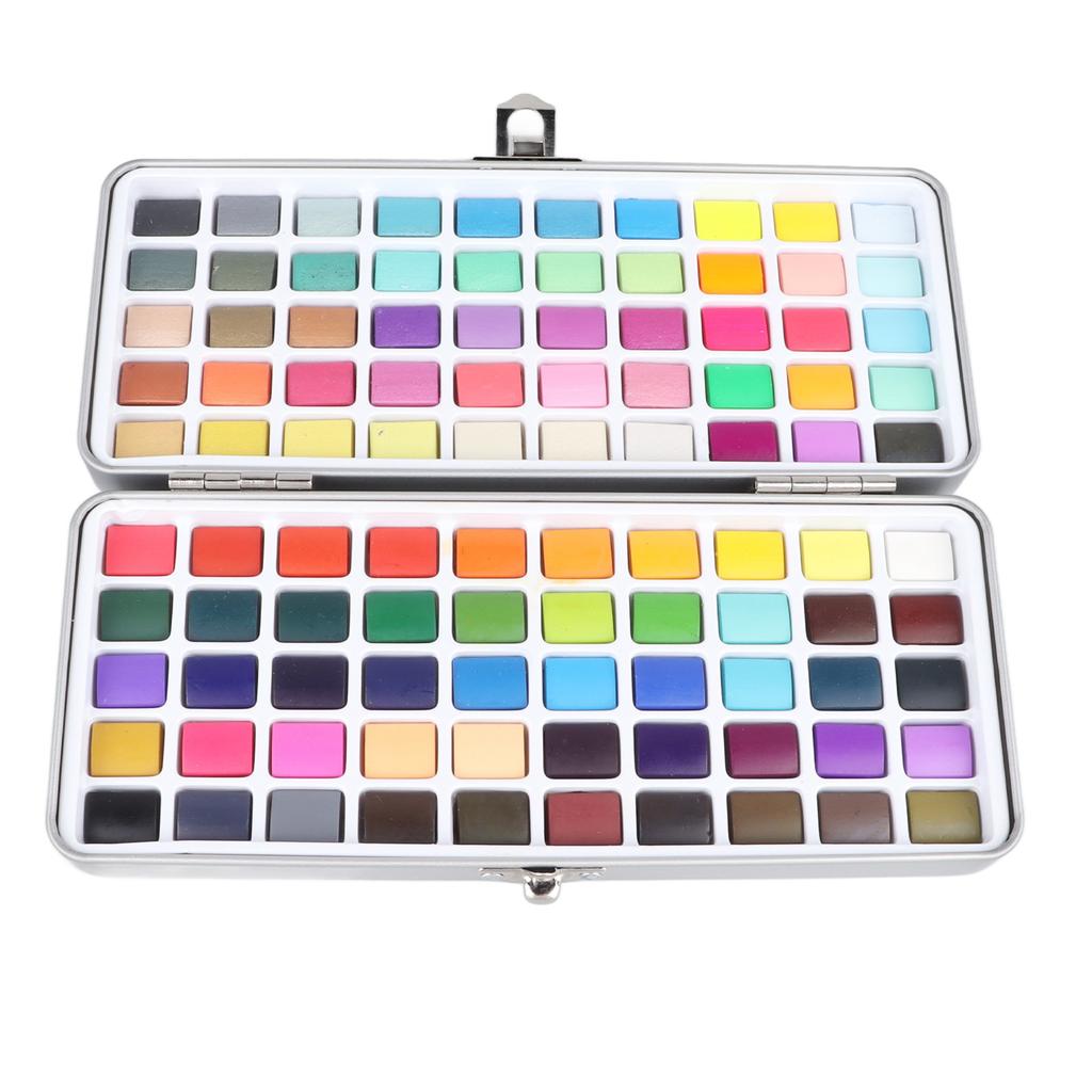 100 Colors Watercolor Paint Set Portable Iron Box Watercolor Paint Kit with 3 Brushes for Kids