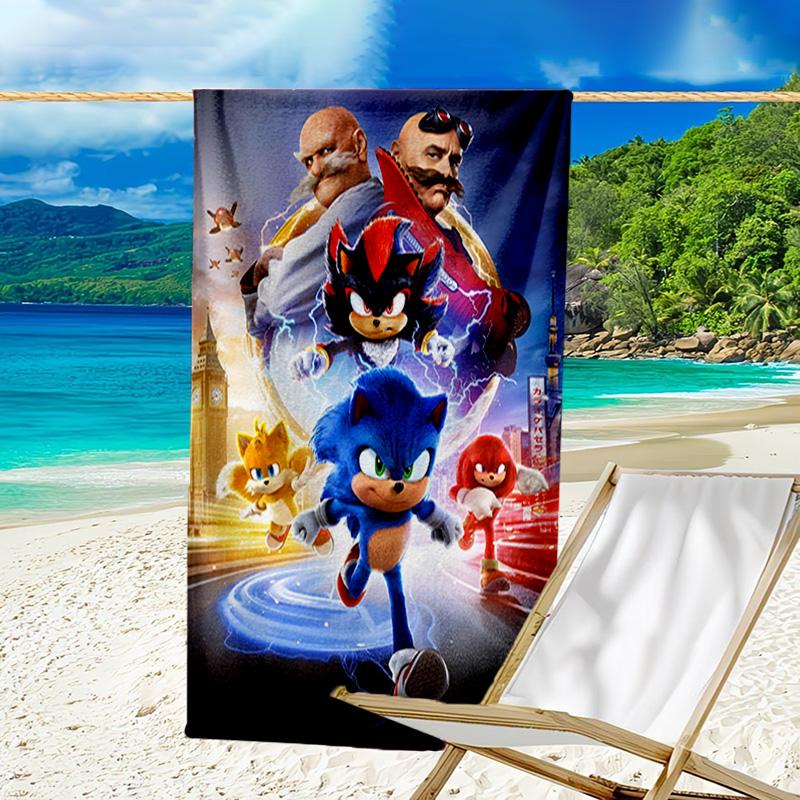 1pc Sonic1 Beach Towel, Beach and Seaside Swimming Pool Equipment, Fashion Pattern, Rectangular, Travel Essentials