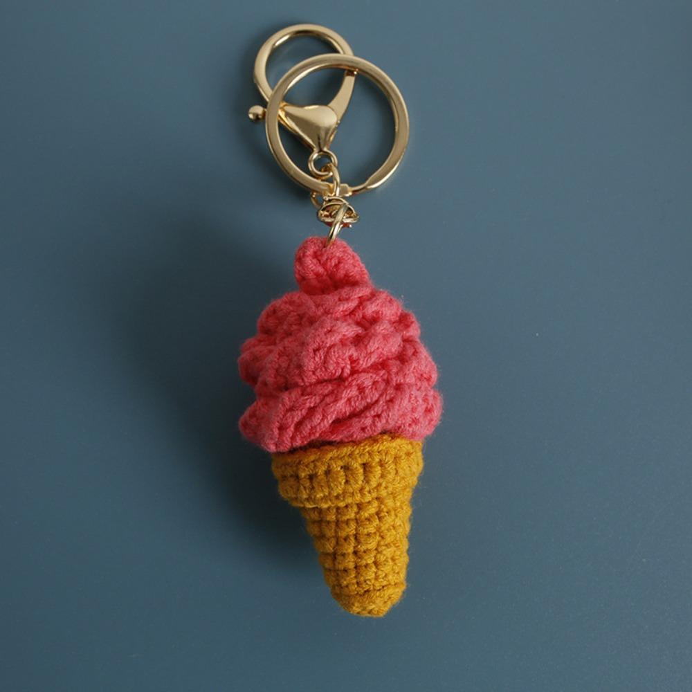Ice Cream Cone Crochet Keychain Handmaking Knitted Keyrings Exquisite Ice Cream Pendant Bag Charm