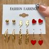 Trendy Gold Red Heart Square Round  Hoop Earrings Set For Women Resin Acrylic Butterfly Hoop Earrings Jewelry Gift