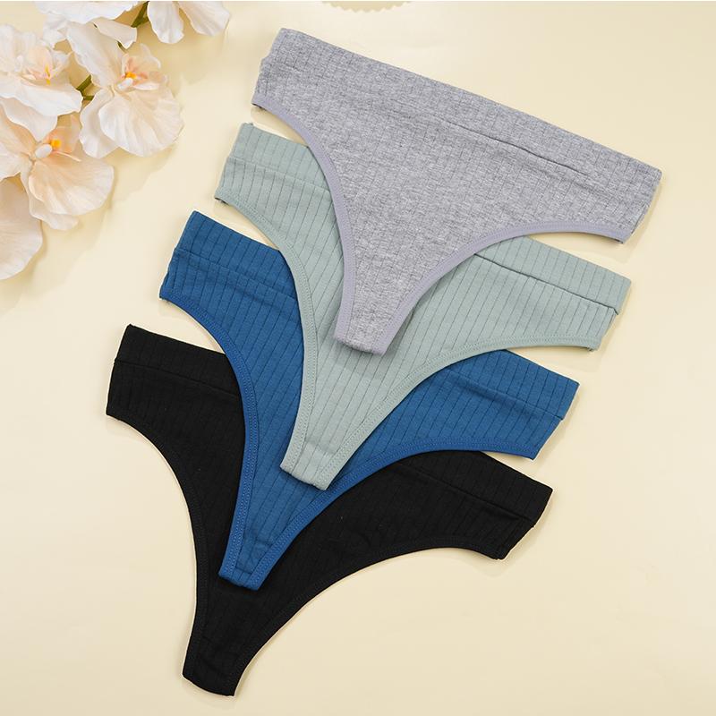 FINETOO 4 шт./компл. женские хлопковые стринги трусики женские ребристые стринги с низкой посадкой женские сексуальные бикини стринги для девушек мягкие SL нижнее белье