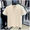 Мужская полуоткрытая футболка-henley с V-образным вырезом и воротником-стойкой, летняя, тонкая, дышащая, с коротким рукавом, повседневная, деловая