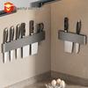 Wall-Mounted Punch-Free Kitchen Knife & Utensil Storage with Hooks