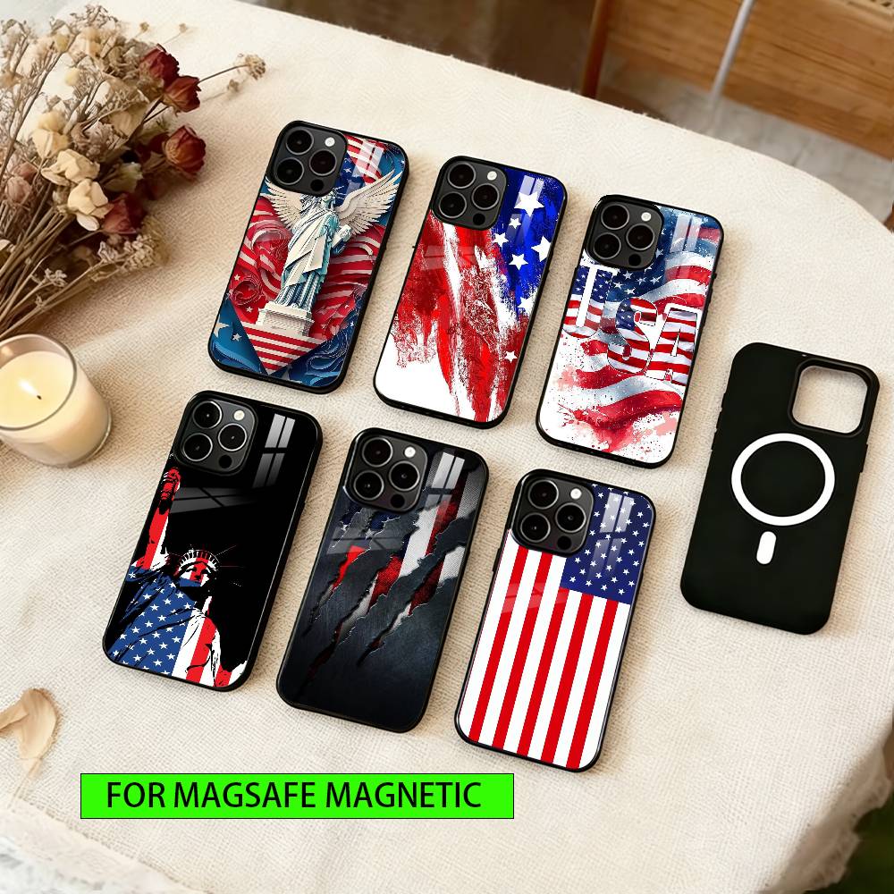 Художественный чехол для телефона с американским флагом для iPhone 17, 16, 15, 14, 13, 12, 11 Plus, Pro, магнитный, для беспроводной зарядки MagSafe