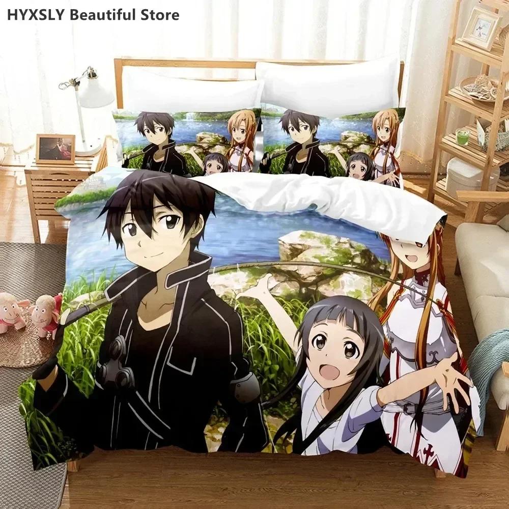Модный комплект постельного белья Sword Art Online 3D Аниме Полиэстер Пододеяльник Наволочки Queen King Для Детей Подарок Аниме Комплекты Пододеяльников