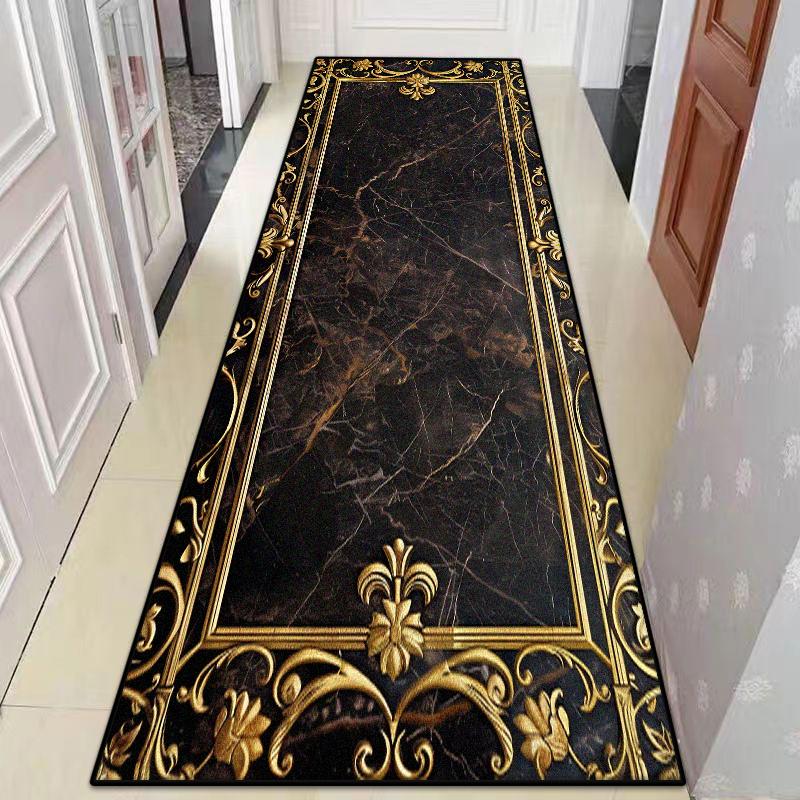 Ретро Роскошный Золотой Узор Домашний Декор Коридора Ковер Лестничный Ковер Нескользящий Мягкий Безворсовый Моющийся Входной Длинный Коврик Большой Размер