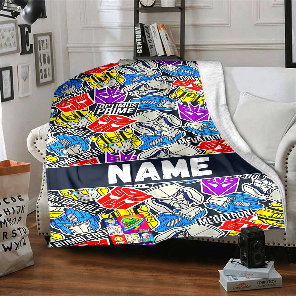 Love Transformers (11) Personalized Text Blanket Lightweight Personalized Blanket Durable Comfort Versatile for Nap Bed Office Home Decor