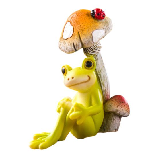 Cartoon Frog Figurine Resin Mushroom Reading Lying Guitar Frog Statue Sculpture Indoor