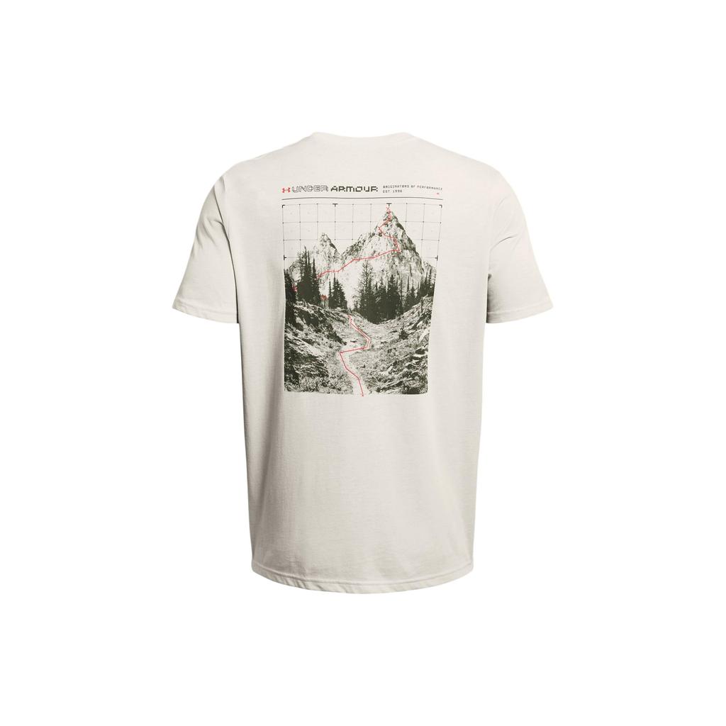 Under Armour UA Reaching Peak Loose Fit Round Neck Printed Letter Short Sleeve T-Shirt Men T-Shirts Off-White 1382906-110