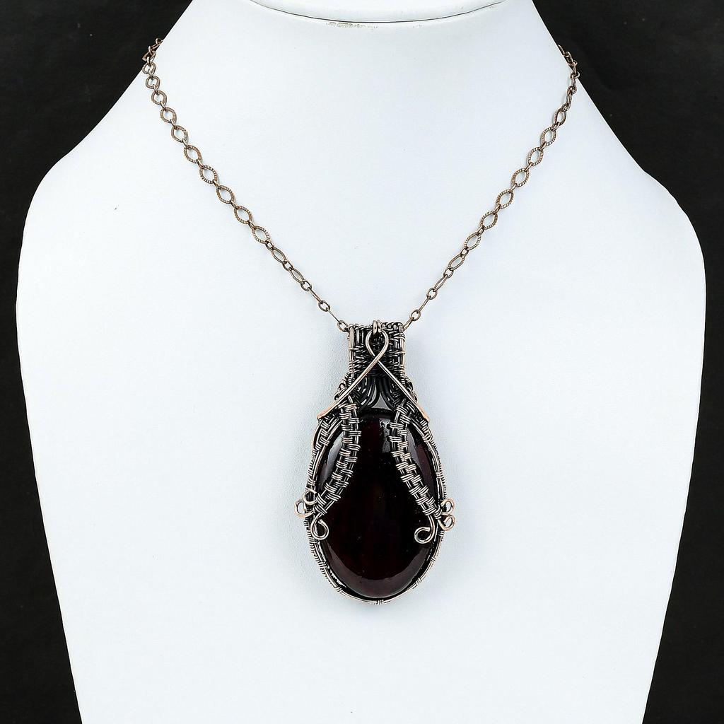 Red Fire Labradorite Pendant Copper Wire Wrapped Gemstone Jewelry Copper Pendant Handmade Boho Style Jewelry Wire Wrap Pendant Gift For Him