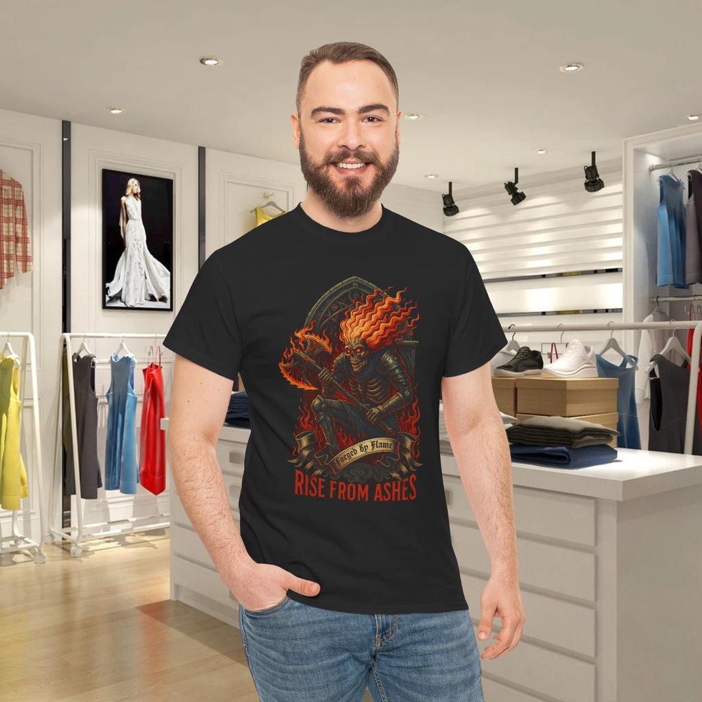 Rise From Ashes Fire Skeleton Warrior Gothic T- Shirt