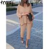 Women's Fashion Casual Summer Spring Solid Color Print 3/4 Sleeves V-Neck Trousers Pants Suits