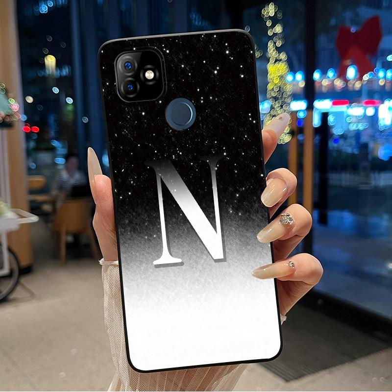 Phone Case For Itel P36 Play/Vision 1 Couple Soft Silicone Anti-scratch Black Shell Elegant Simple Letter Flower Pattern Casing
