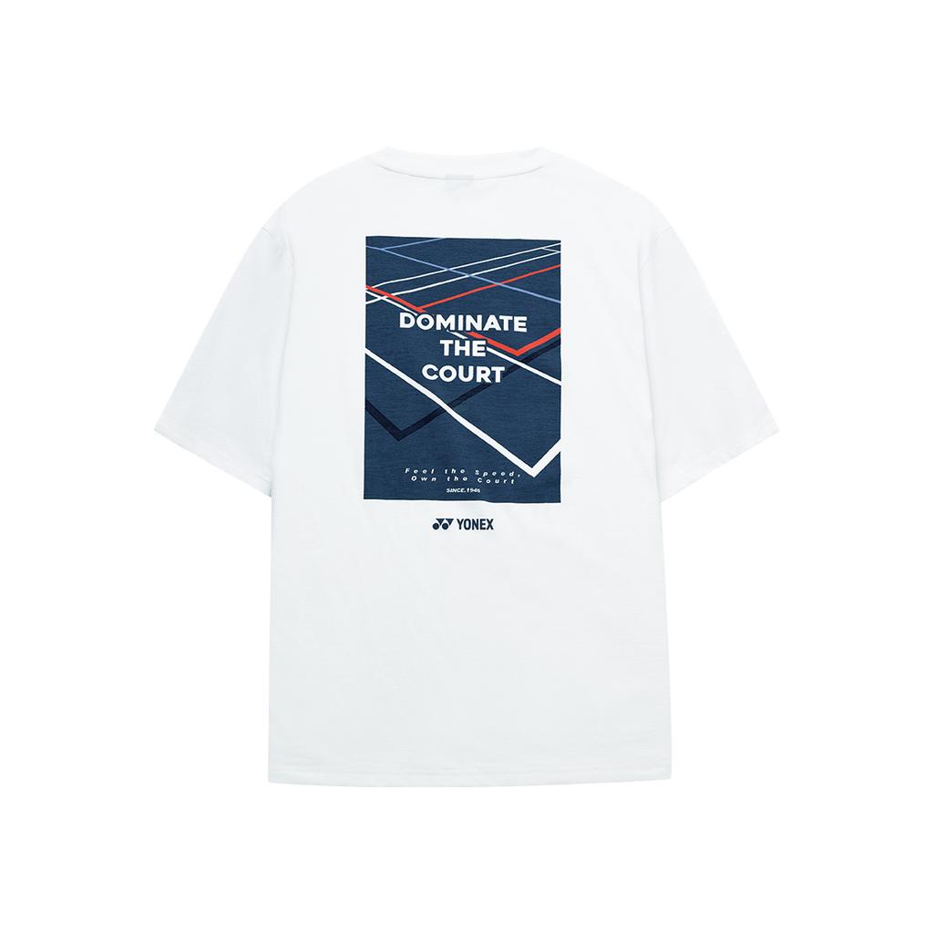 YONEX 253Ts039U Белая Унисекс Футболка с Короткой Рукавой Линейным Графическим Принтом